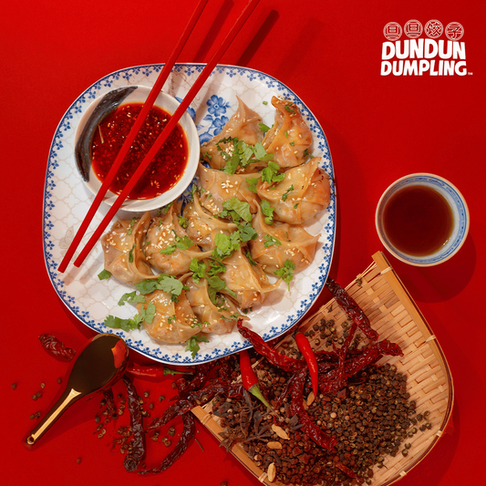 Pork w Mala Dumpling. Cooked dumpling. from top